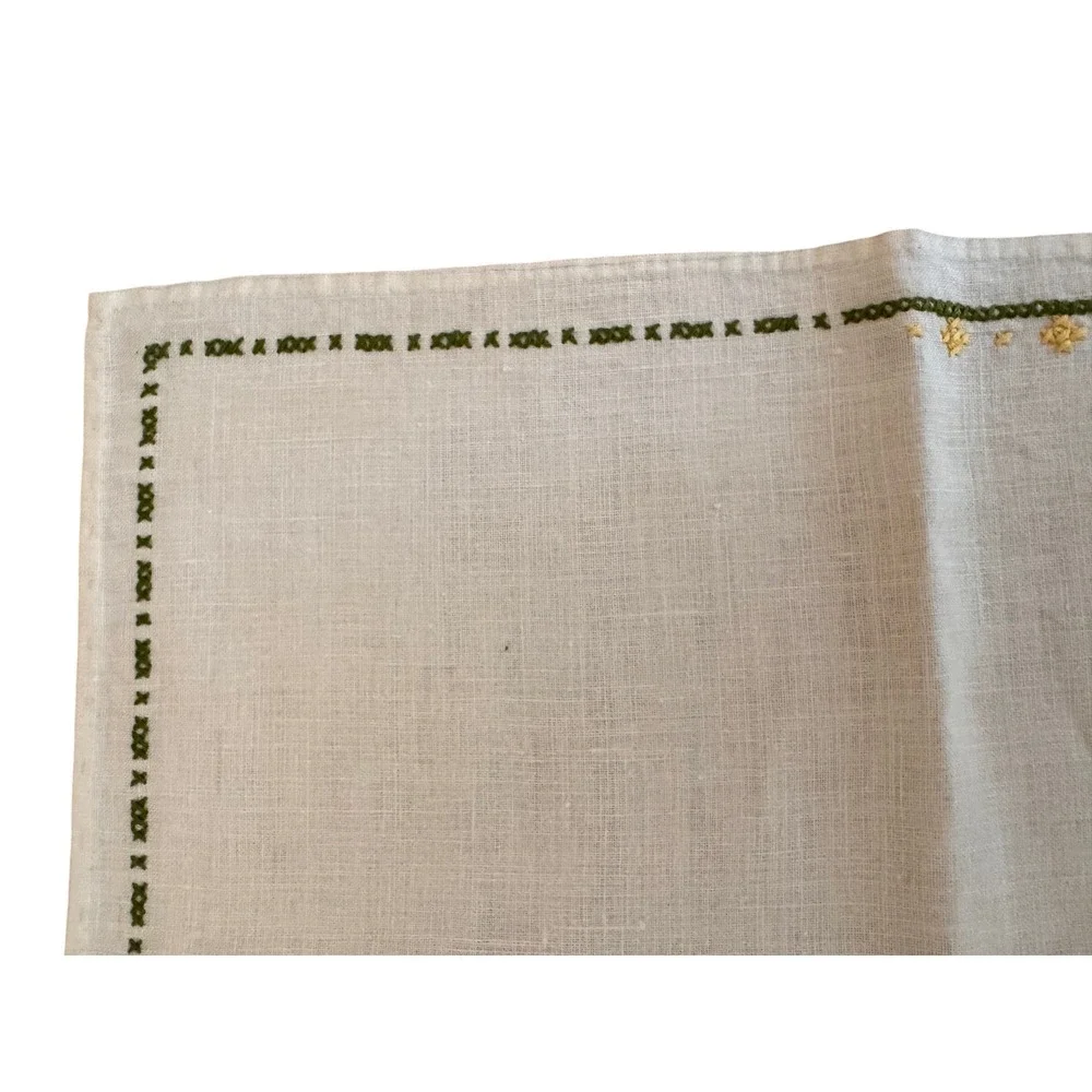 Vintage Hand Embroidered Tea Cloth Cross Stitch Floral Border Off White Square